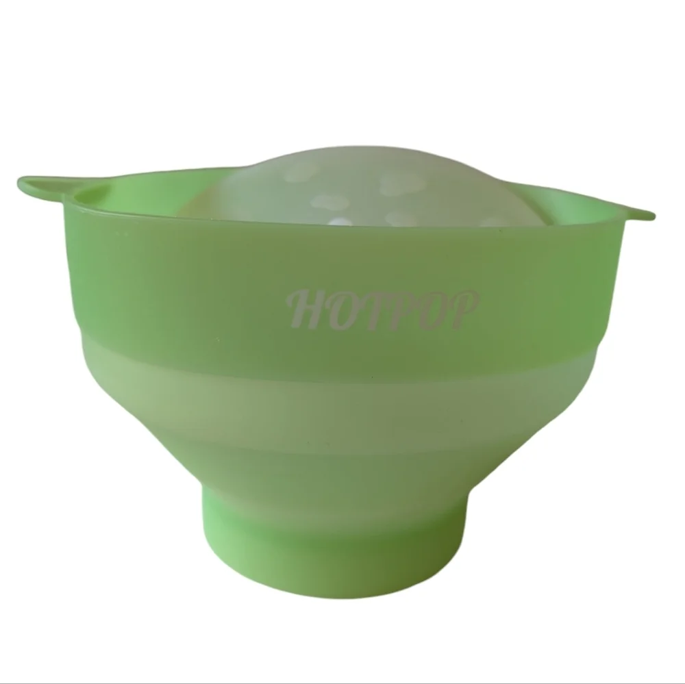 POPCORN POPPER Microwave Silicone Collapsible Hotpot Maker Bowl Green New
